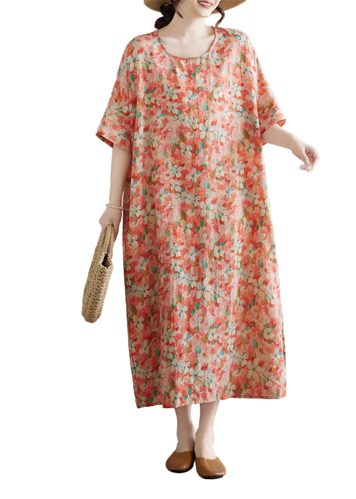 Damekjole Lang Patchwork Med Korte Ermer Uformell Stil 0