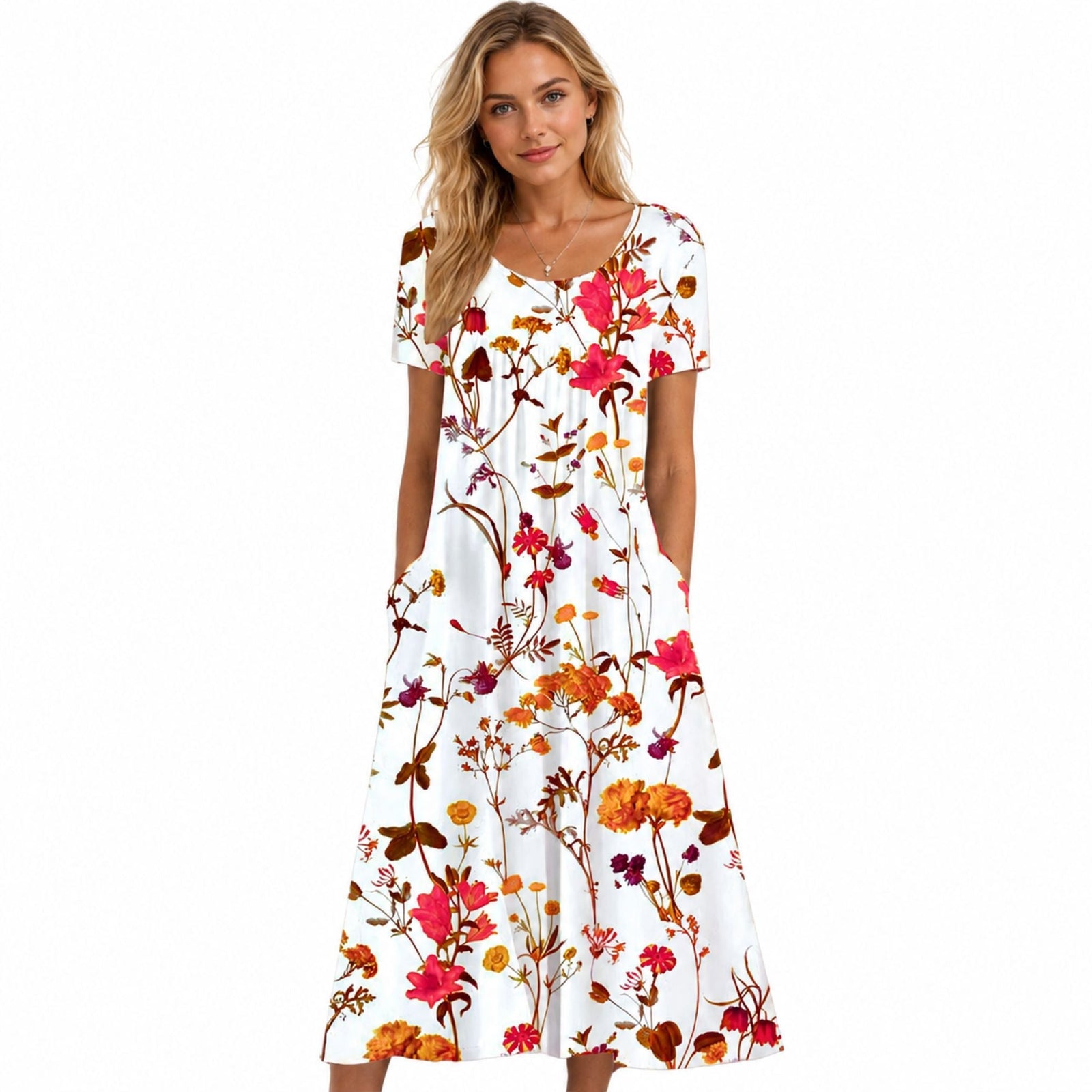 Damekjole med blomstermønster og stilig design 0