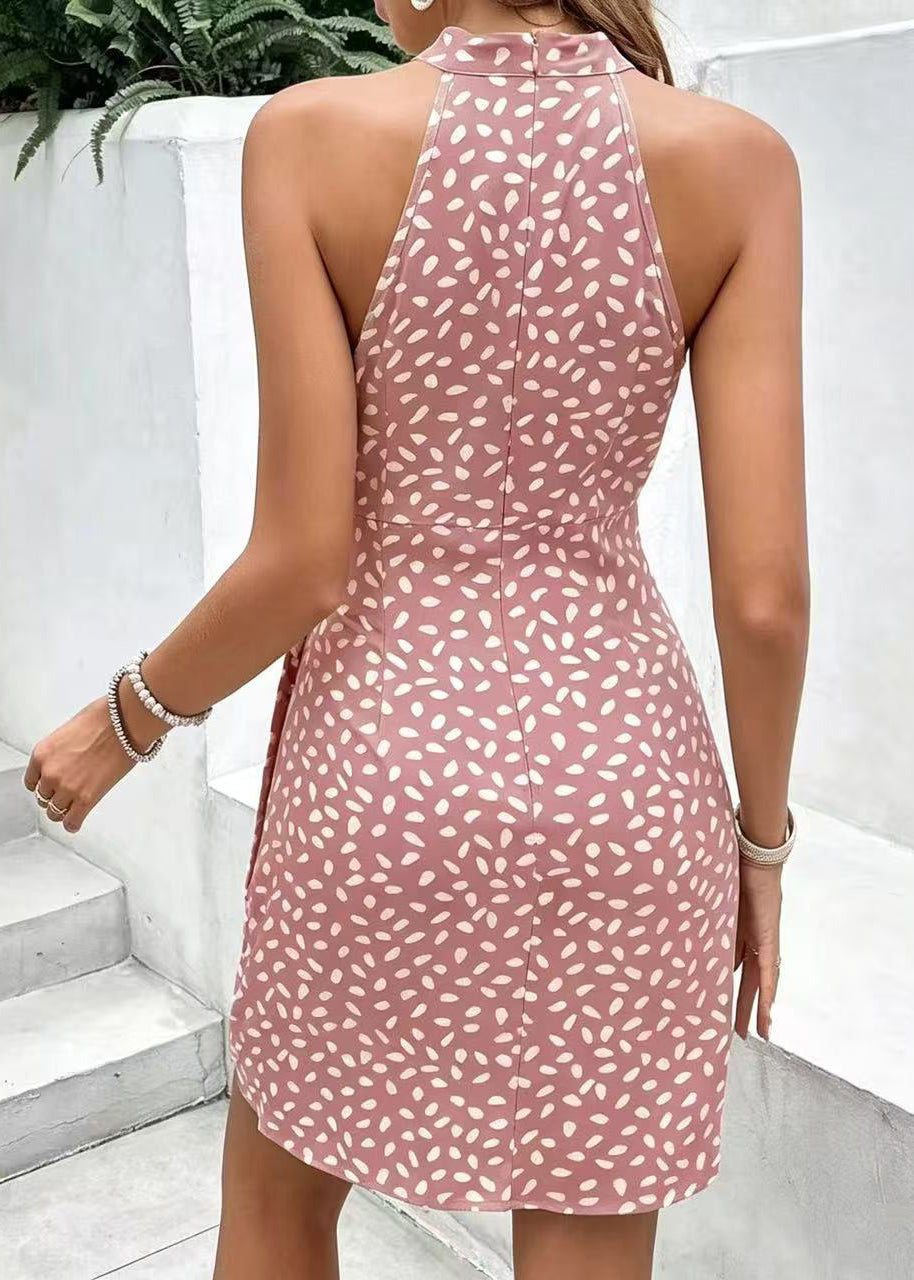Damekjole med kald skulder og trykk i chiffon sommerstil 3