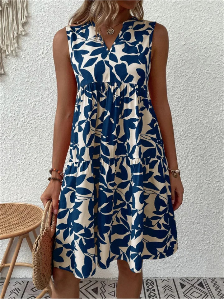 Damen A-Linien Sommerkleid mit Blumenmuster 1