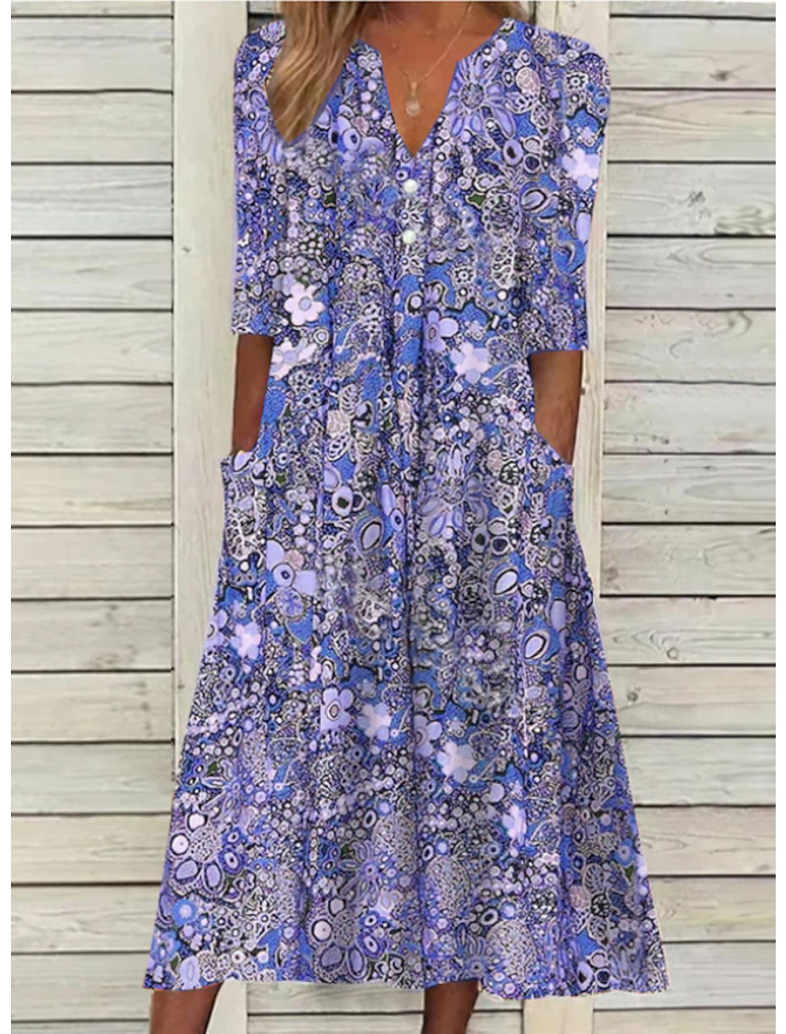 Damen Blomsterkjole Moderne Lett Stoff 4
