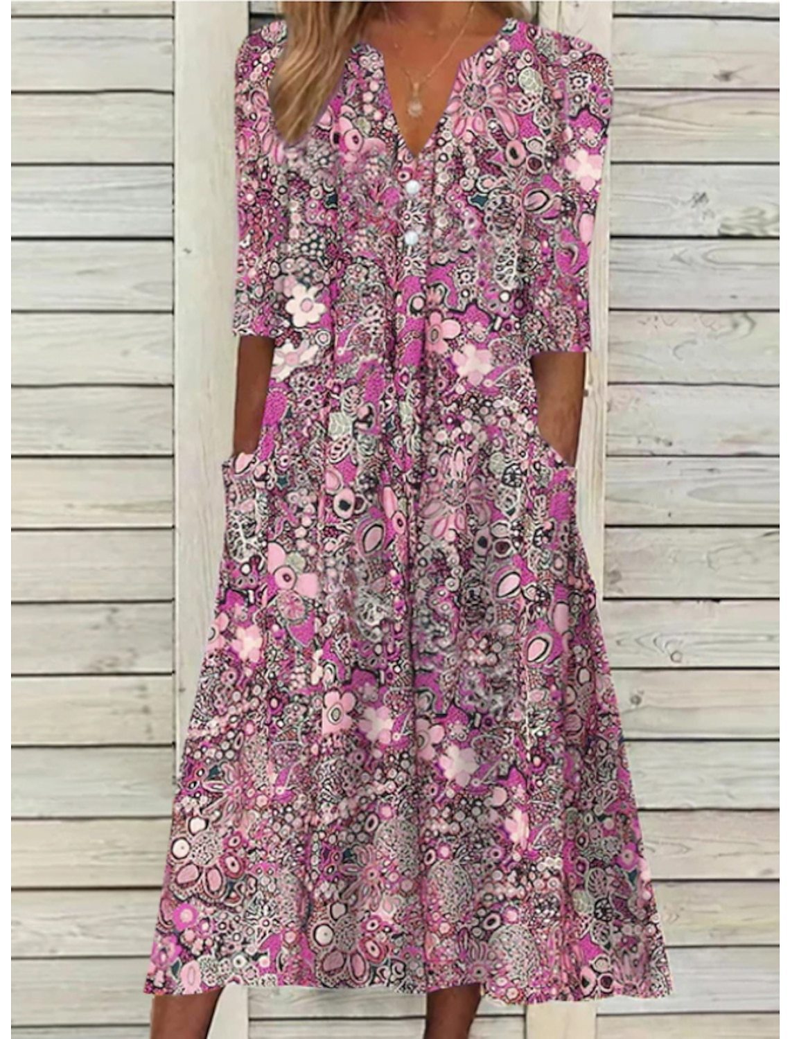 Damen Blomsterkjole Moderne Lett Stoff 5