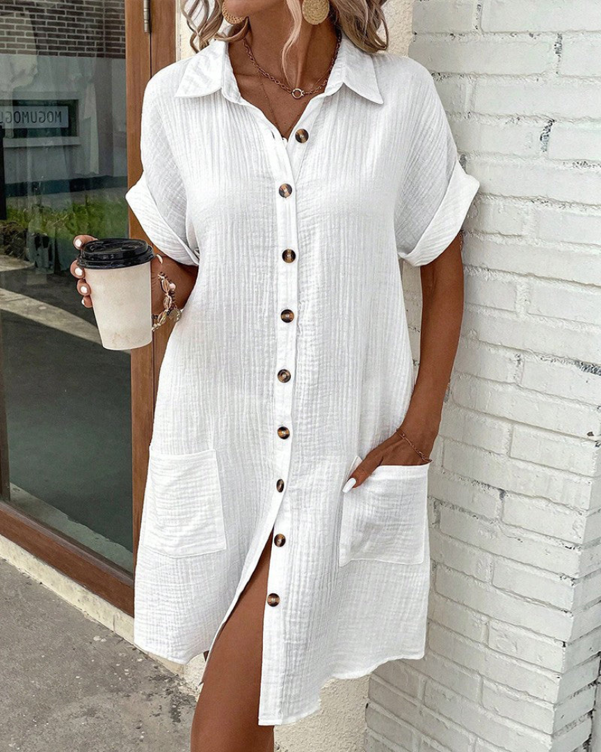 Damen Hemdkleid Klassisk Stil Lett Materiale 6