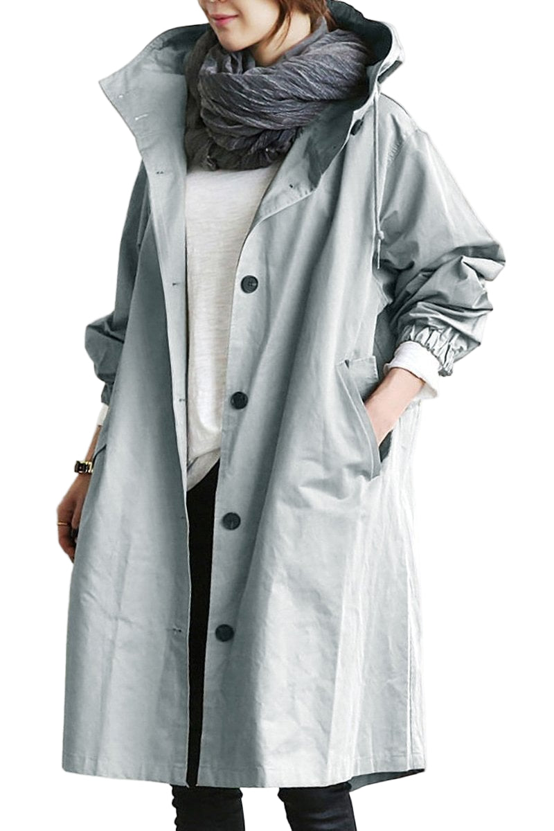 Damen Trenchcoat med Kapuze og Vanntett Design 0