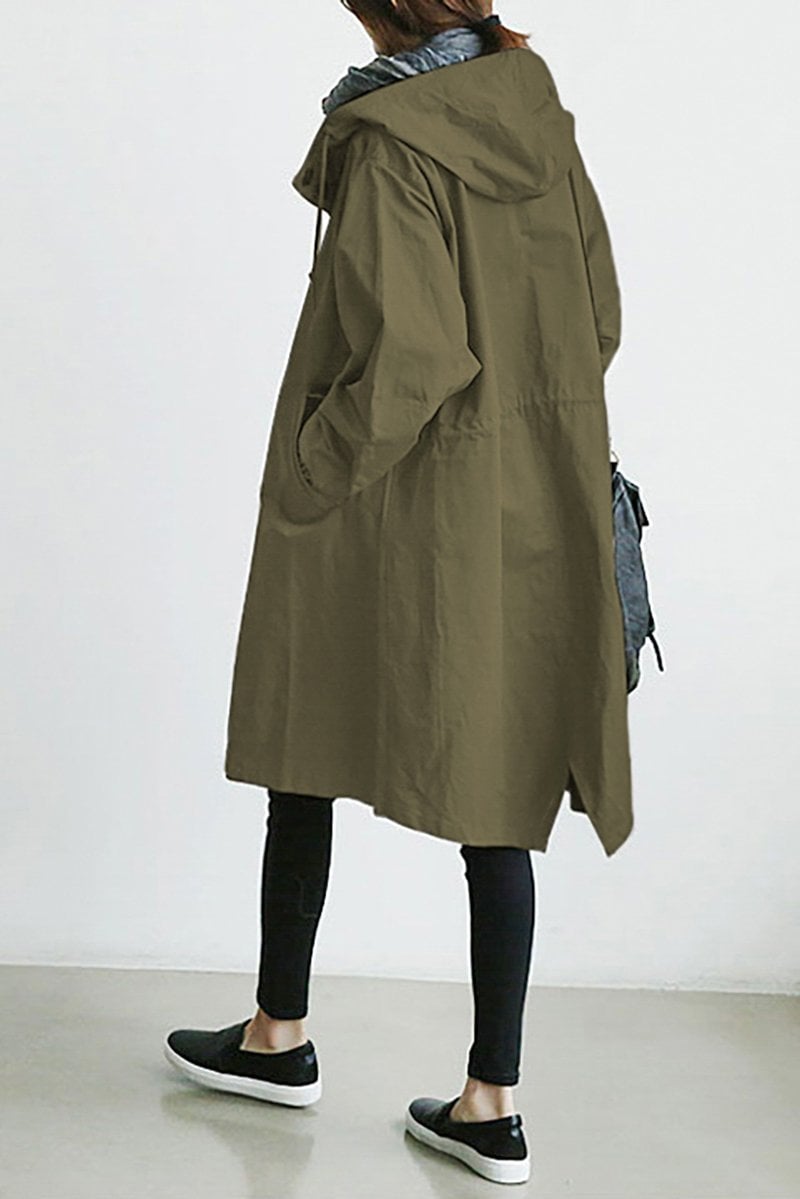 Damen Trenchcoat med Kapuze og Vanntett Design 2
