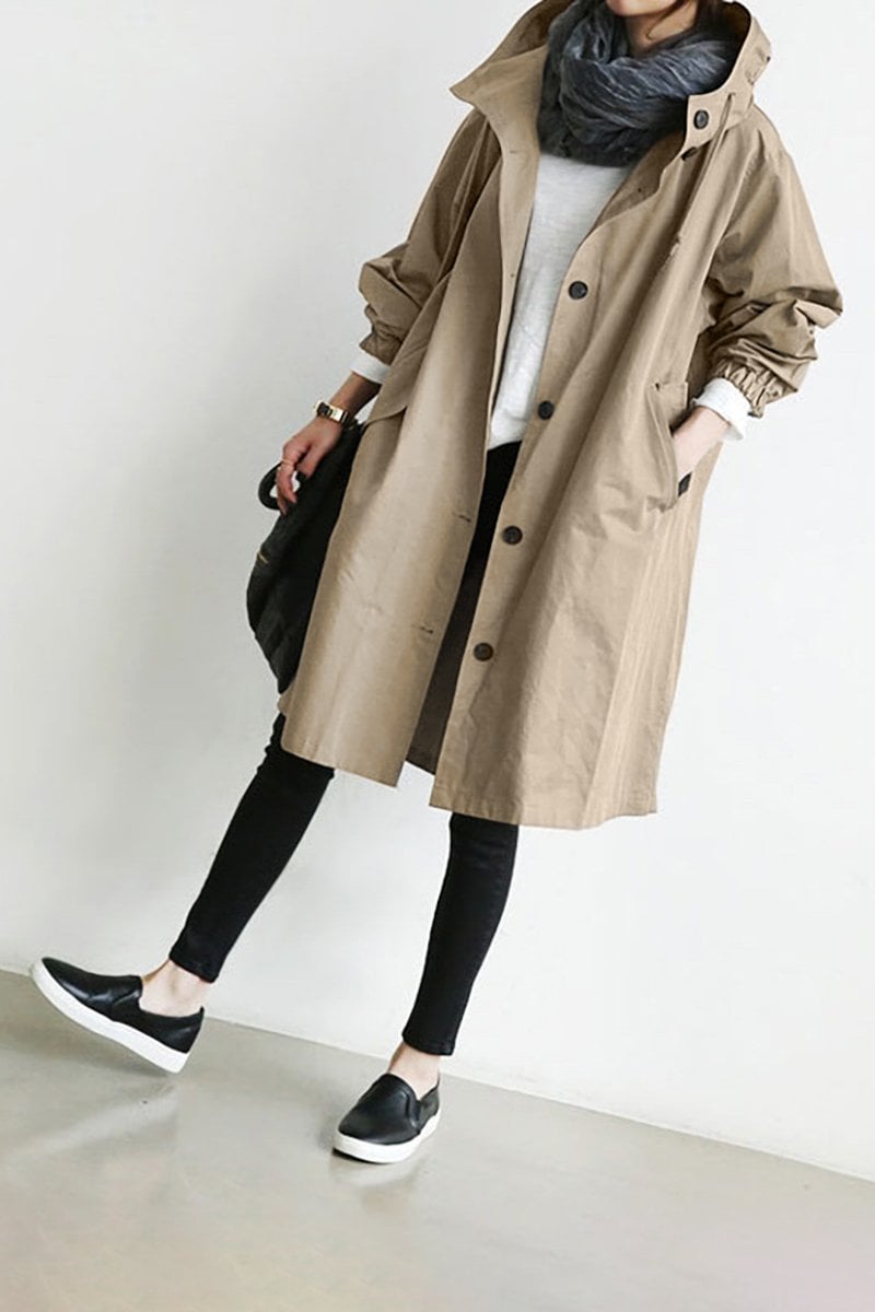 Damen Trenchcoat med Kapuze og Vanntett Design 4