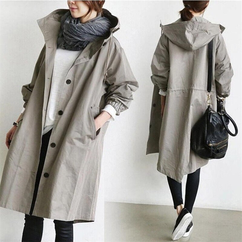 Damen Trenchcoat med Kapuze og Vanntett Design 8