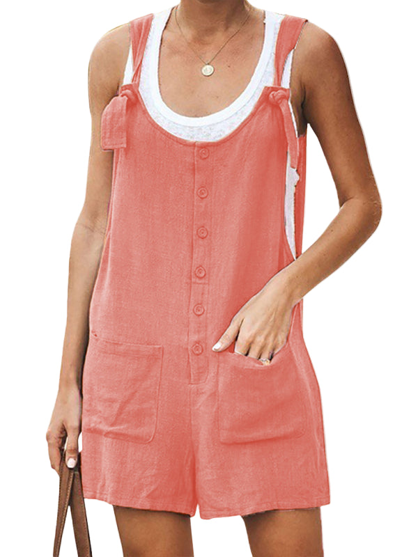 Damens Bib Shorts i Bomull og Lin med Blomsterdesign 0
