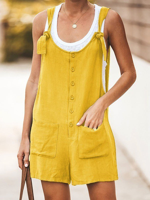 Damens Bib Shorts i Bomull og Lin med Blomsterdesign 6