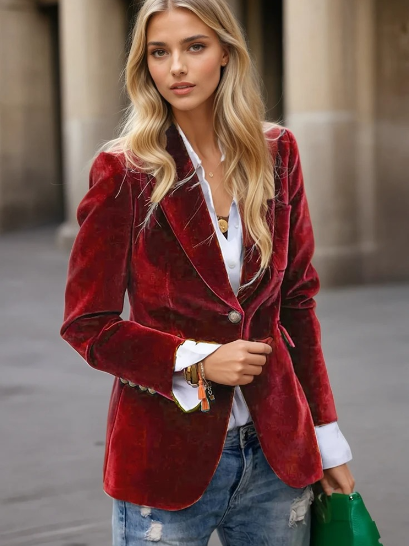 Damens Blazer Retro Elegant med En Knap 1