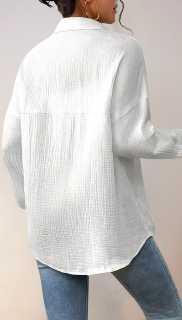 Damens Bluse med Knappestolpe i 100% Bomull 2