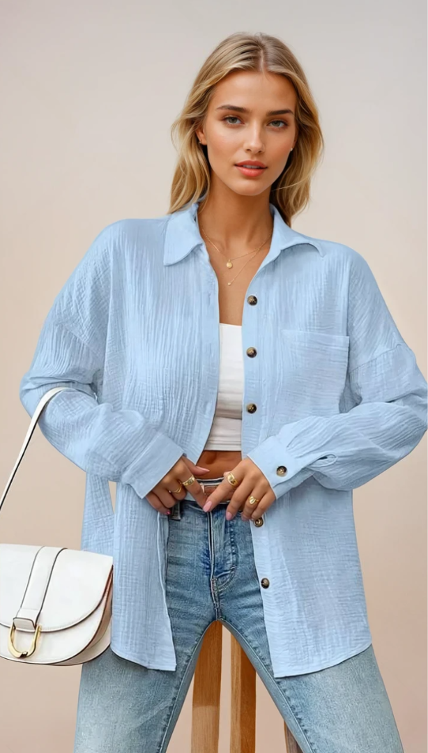Damens Bluse med Knappestolpe i 100% Bomull 5