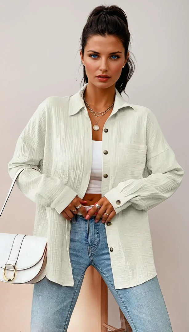 Damens Bluse med Knappestolpe i 100% Bomull 8