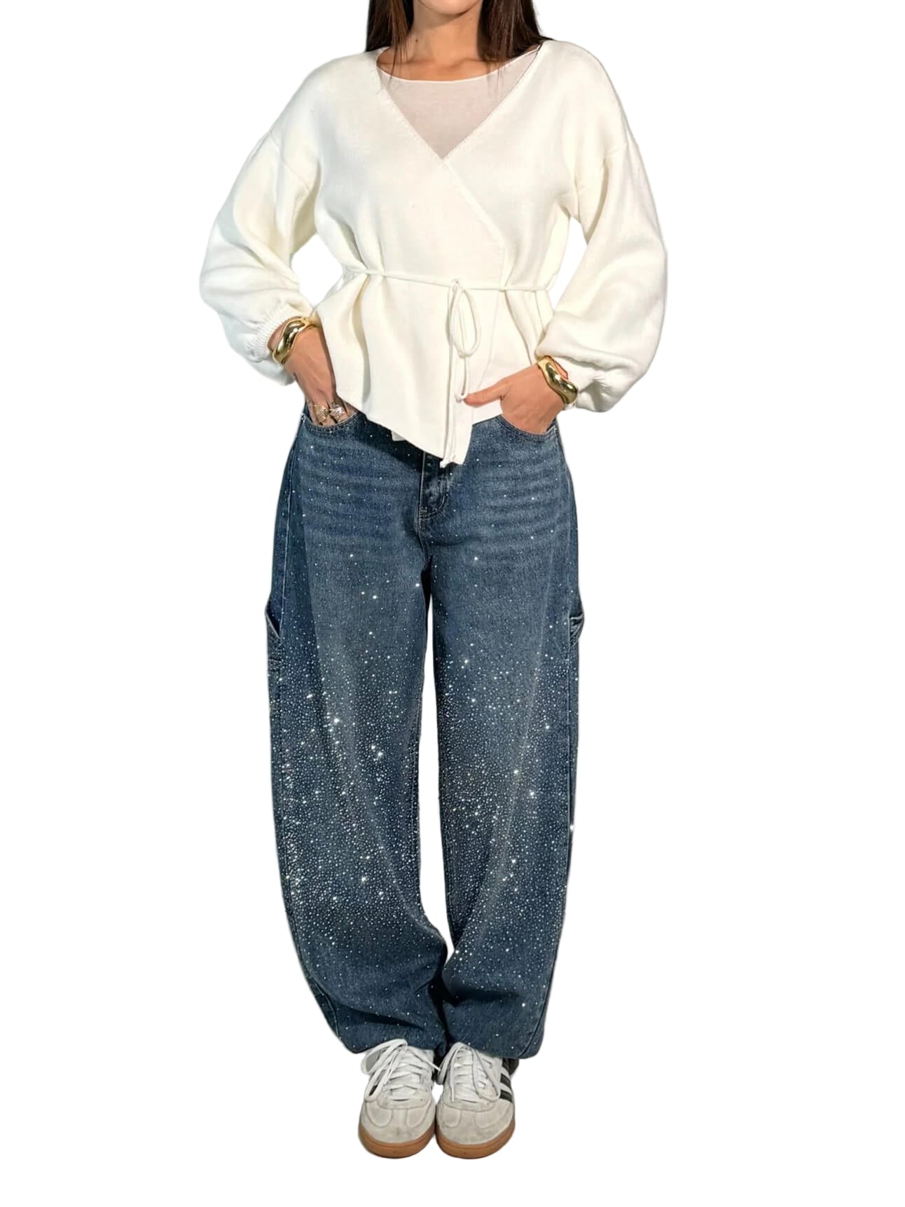 Damens Diamant Jeans med Glitrende Detaljer 0