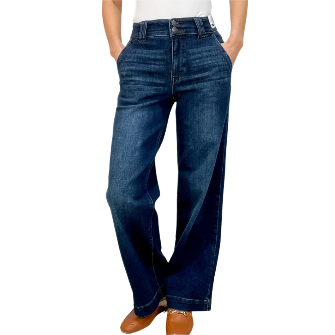 Damens High-Rise Bred Ben Jeans i Denim 0