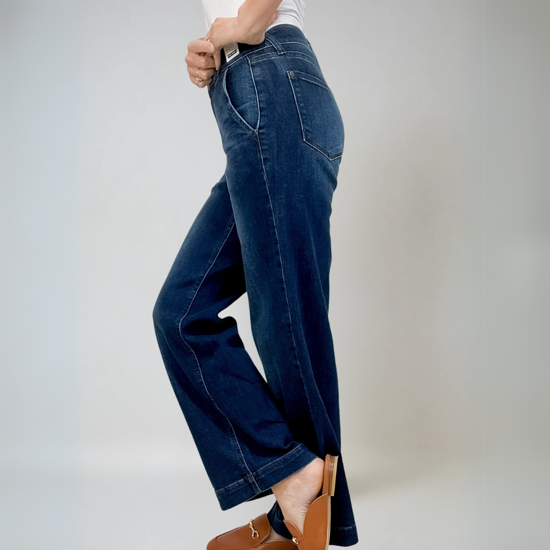 Damens High-Rise Bred Ben Jeans i Denim 1