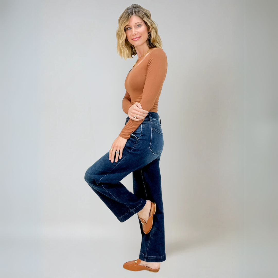 Damens High-Rise Bred Ben Jeans i Denim 3