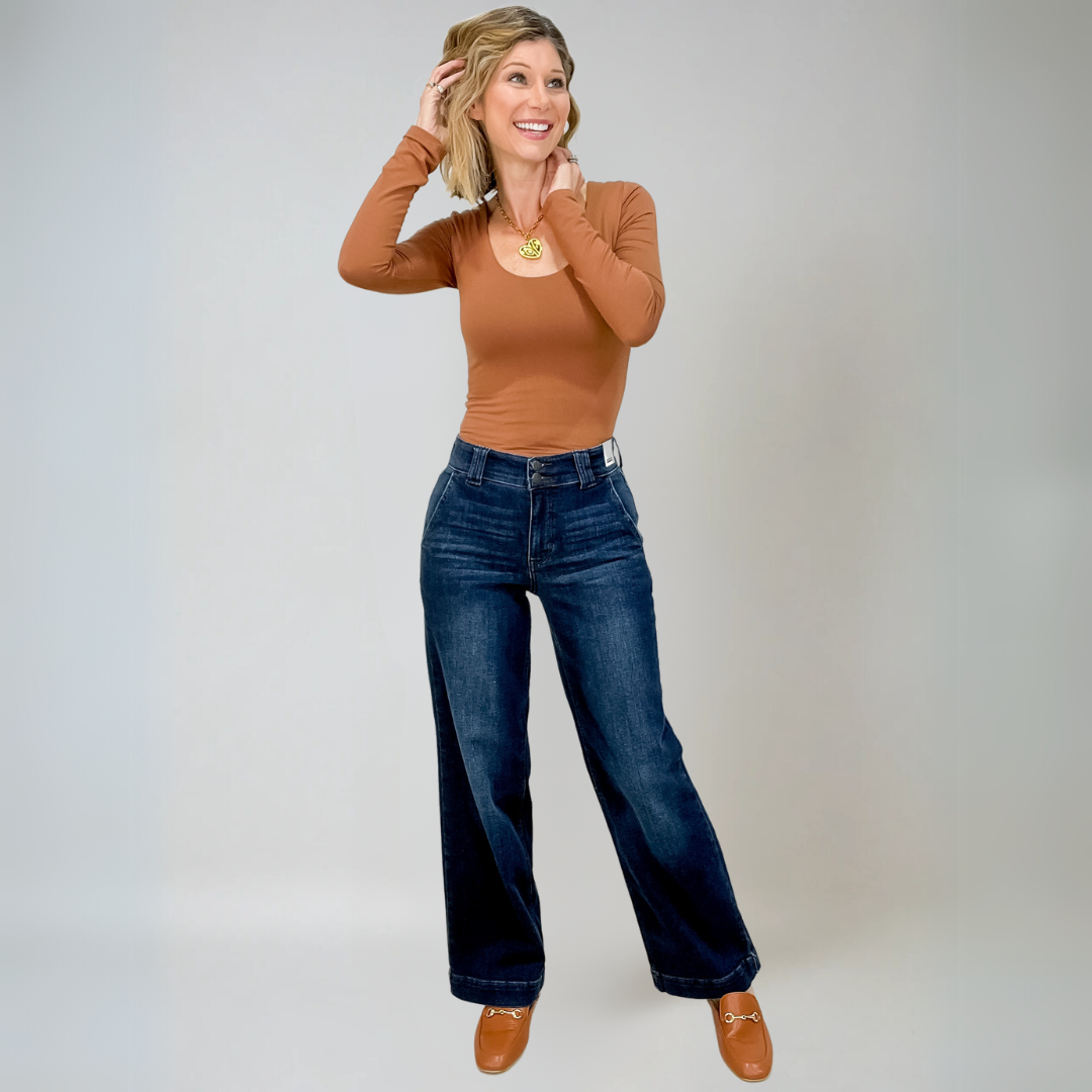 Damens High-Rise Bred Ben Jeans i Denim 4