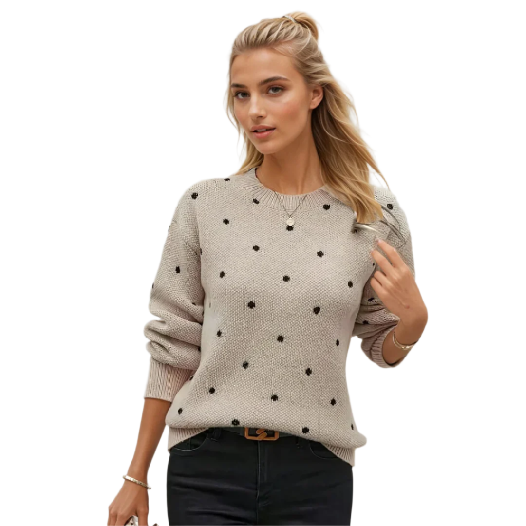 Damens Pullover med Polka Dot Design i Myk Strikk 0