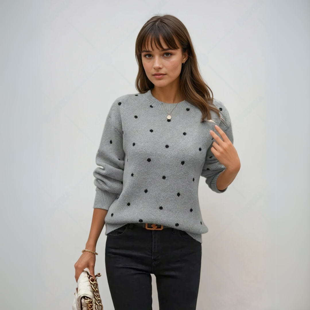 Damens Pullover med Polka Dot Design i Myk Strikk 2