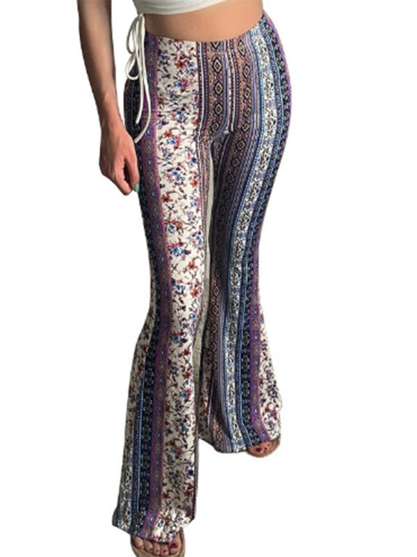 Damer Boho Printed Skinny Bukser Flared Ankel Polyester Elastan 11
