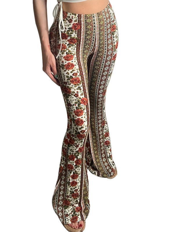 Damer Boho Printed Skinny Bukser Flared Ankel Polyester Elastan 14