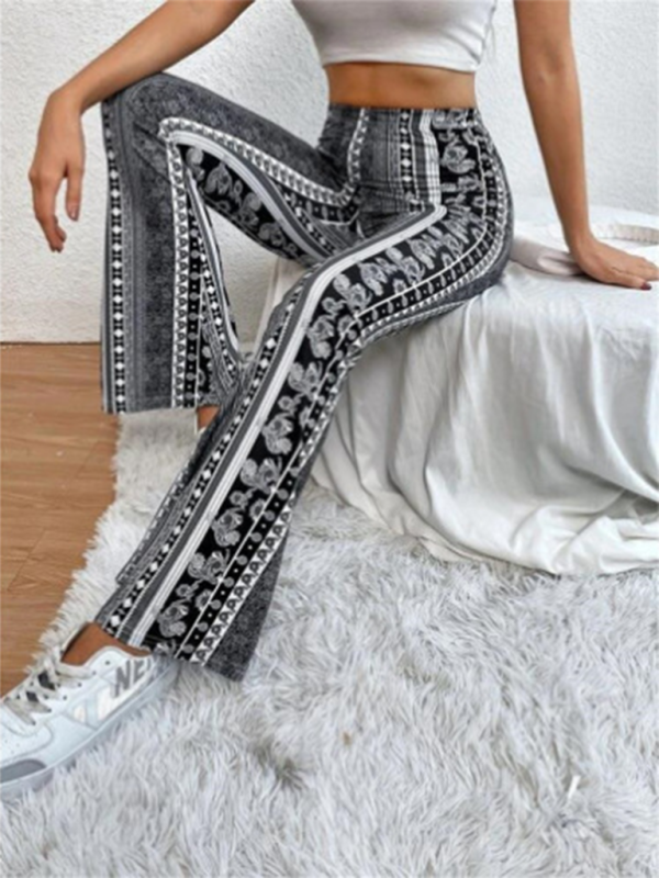 Damer Boho Printed Skinny Bukser Flared Ankel Polyester Elastan 4