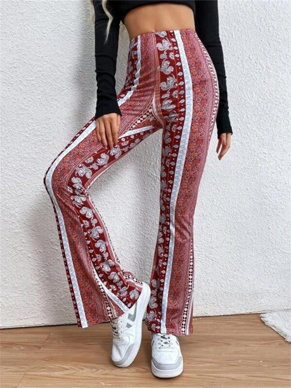 Damer Boho Printed Skinny Bukser Flared Ankel Polyester Elastan 9