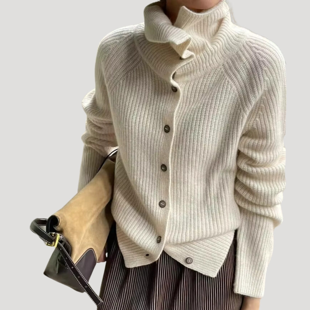 Damer Chunky Strikket Cardigan med Høy Krage 3