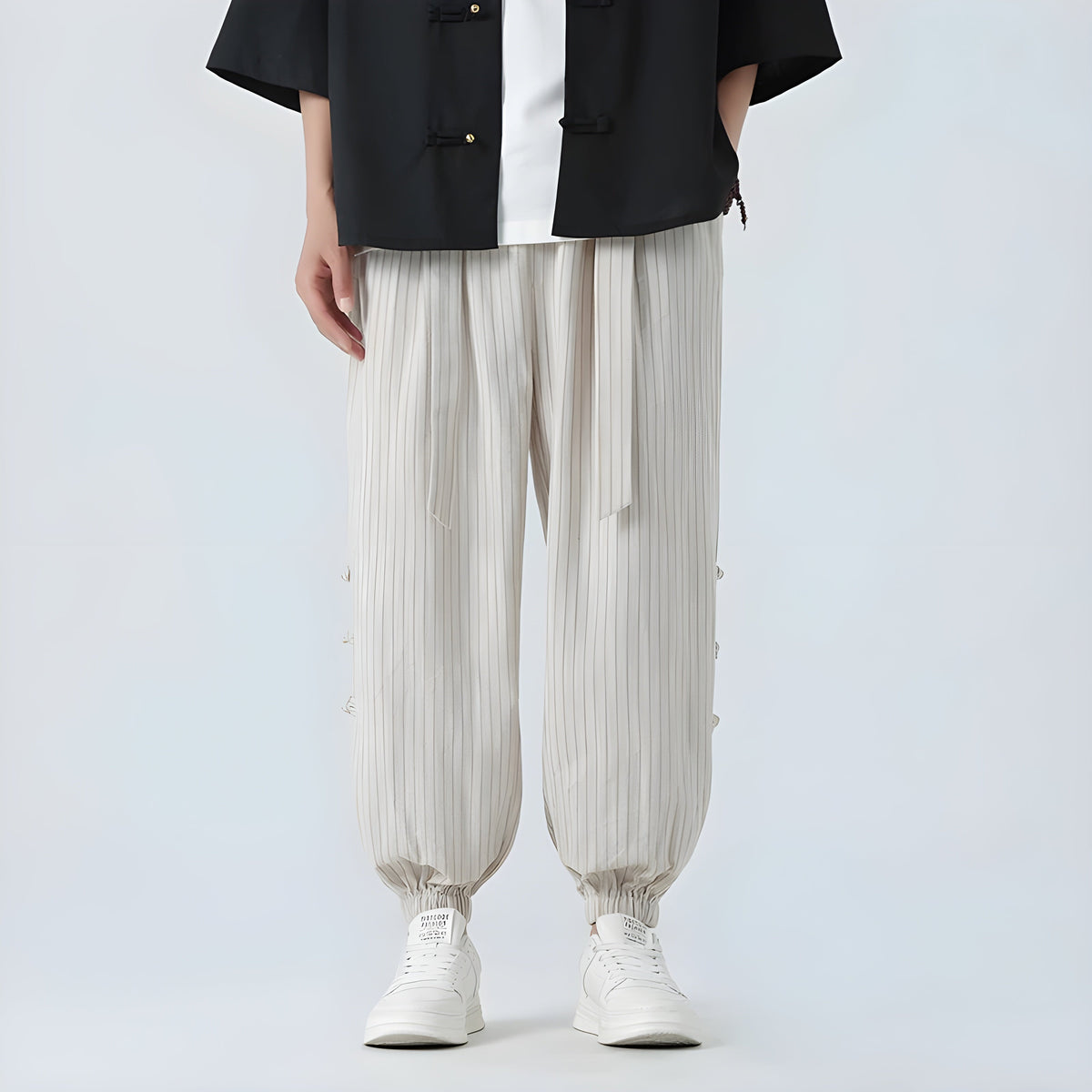 Damer Harem Bukser med Knuteknapper og Stripemønster 4