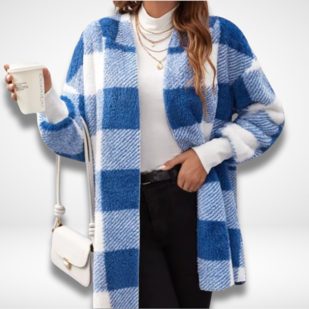 Damer Vanntett Cardigan Sjekket Minkblanding 5