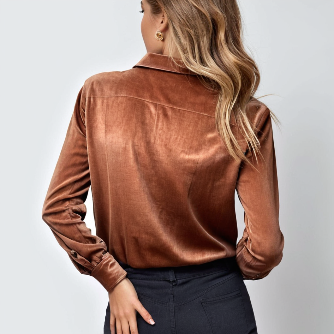 Damers Bluse Fløyel Klassisk Knappelukking 1
