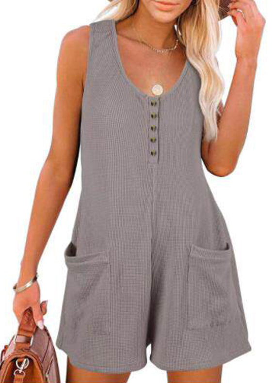 Dames Jumpsuit Casual med Patchwork og Lommer 1