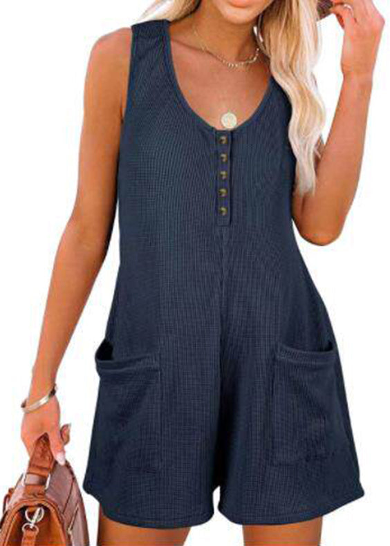 Dames Jumpsuit Casual med Patchwork og Lommer 3