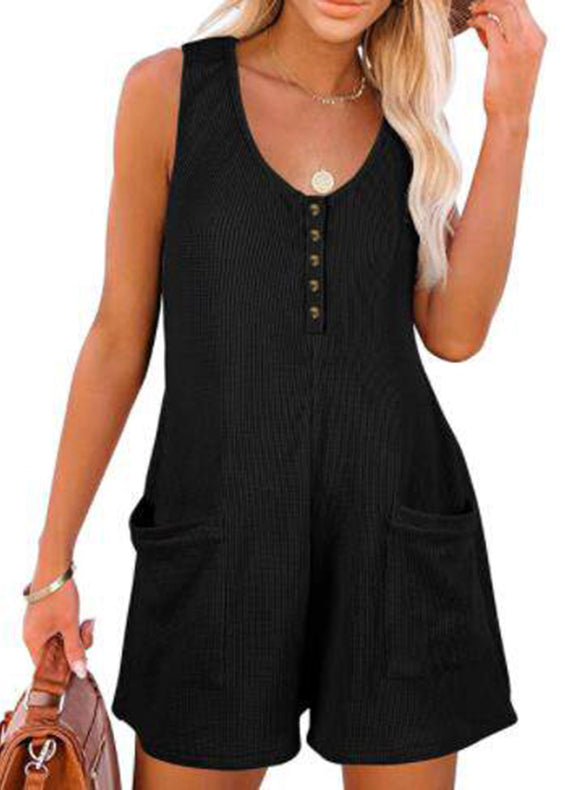 Dames Jumpsuit Casual med Patchwork og Lommer 4