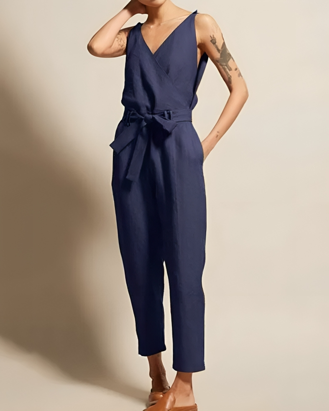 Dames Jumpsuit Løs Silhuett Linnen 0