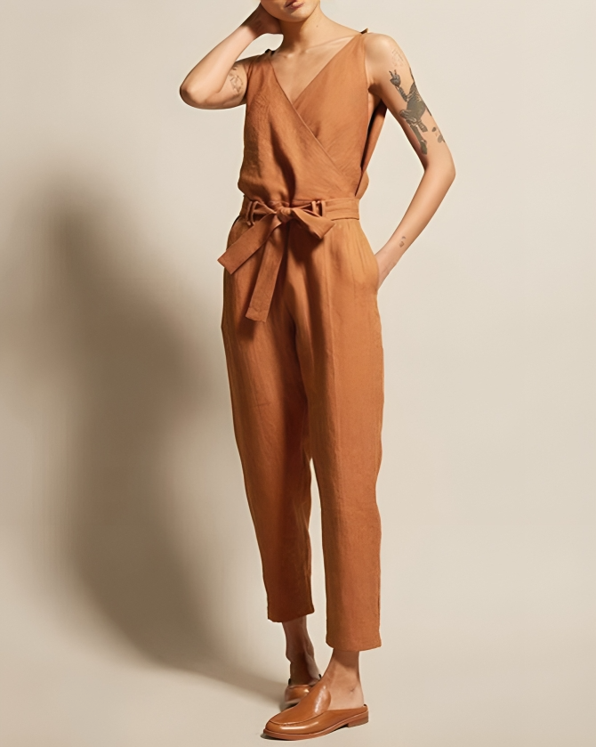 Dames Jumpsuit Løs Silhuett Linnen 6