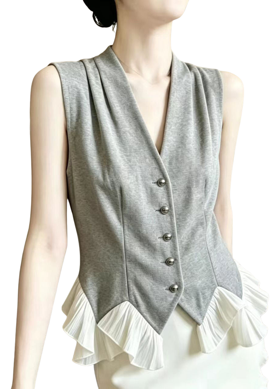 Dame Vest Patchwork Rynket Volanger