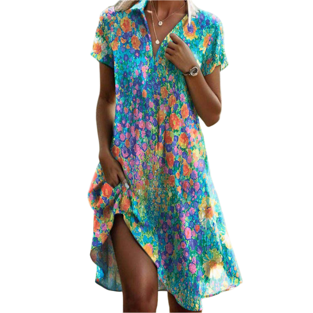 Dames Zomerjurk V-hals Boho-Inspirert 0
