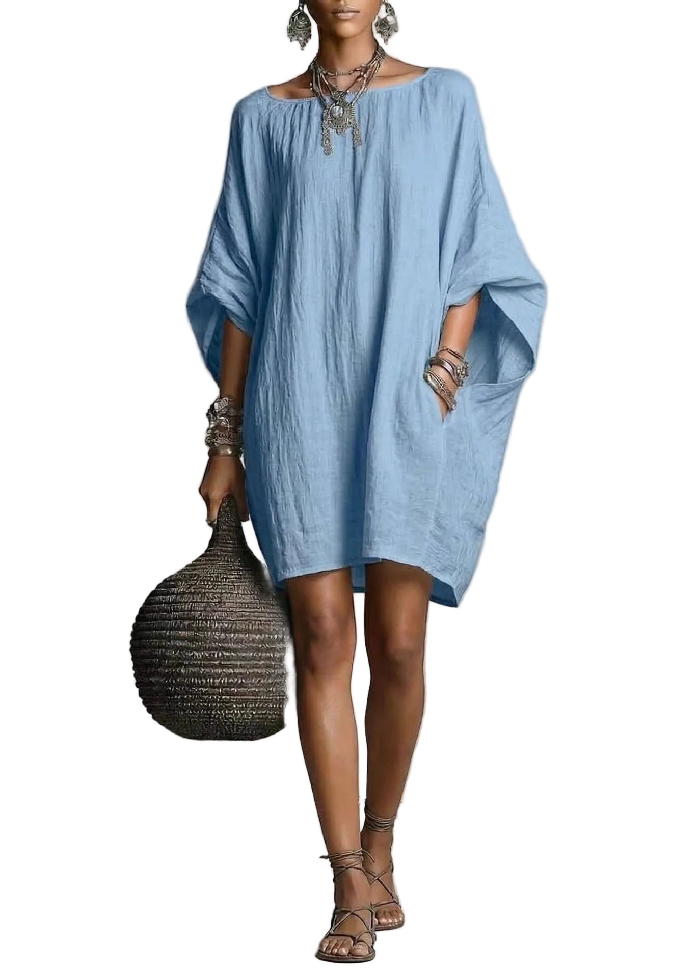 Dameskjole Midilengde Oversized Batwing Erme 0