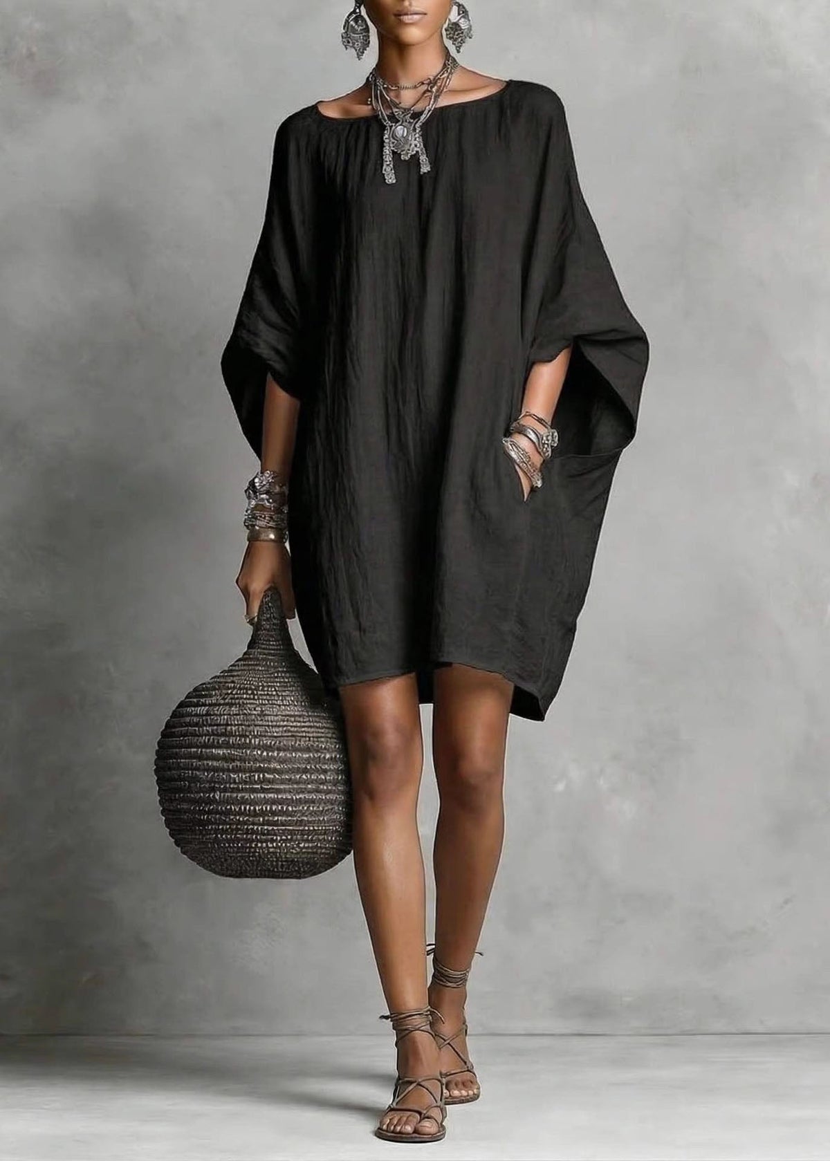 Dameskjole Midilengde Oversized Batwing Erme 1