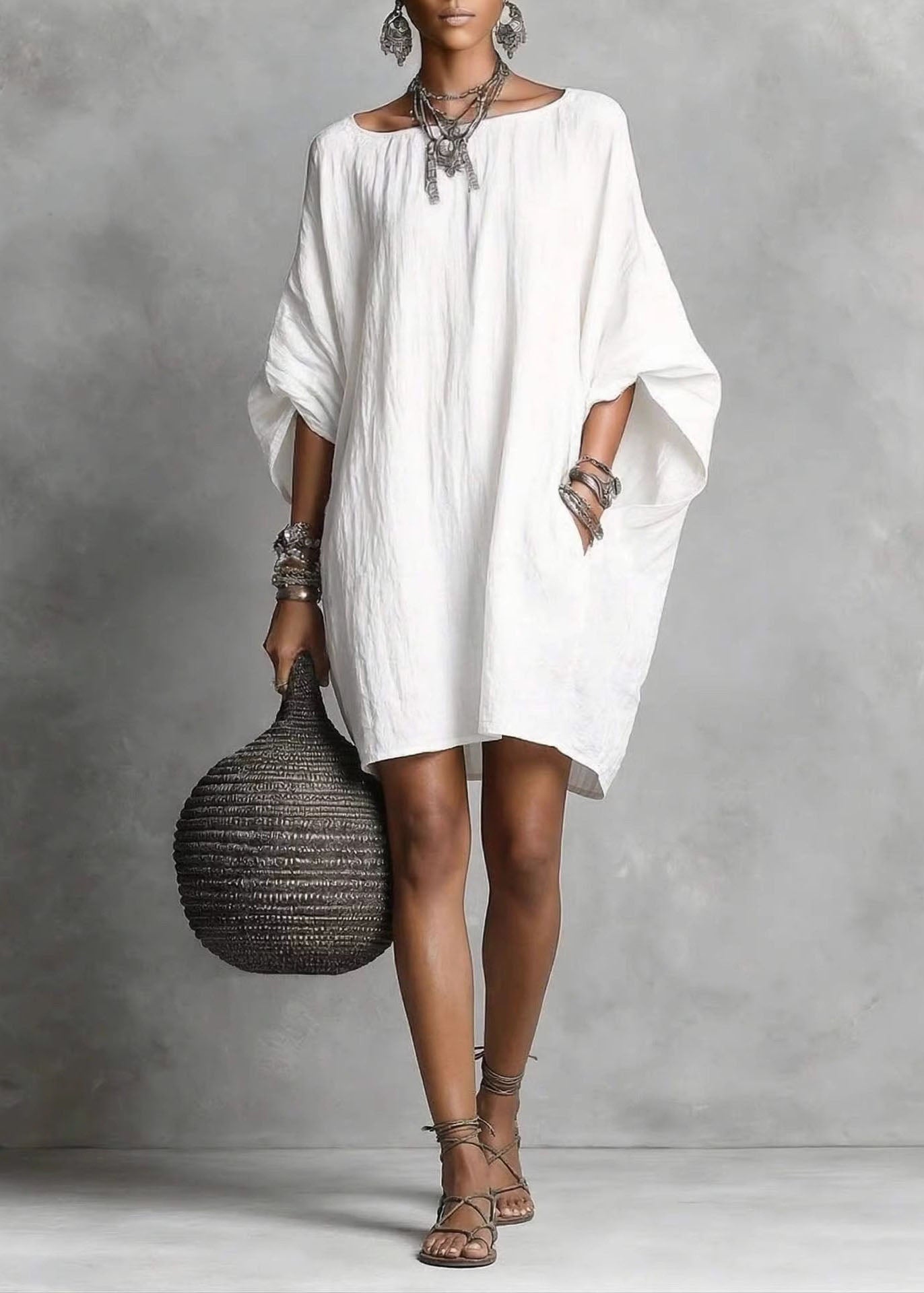 Dameskjole Midilengde Oversized Batwing Erme 2