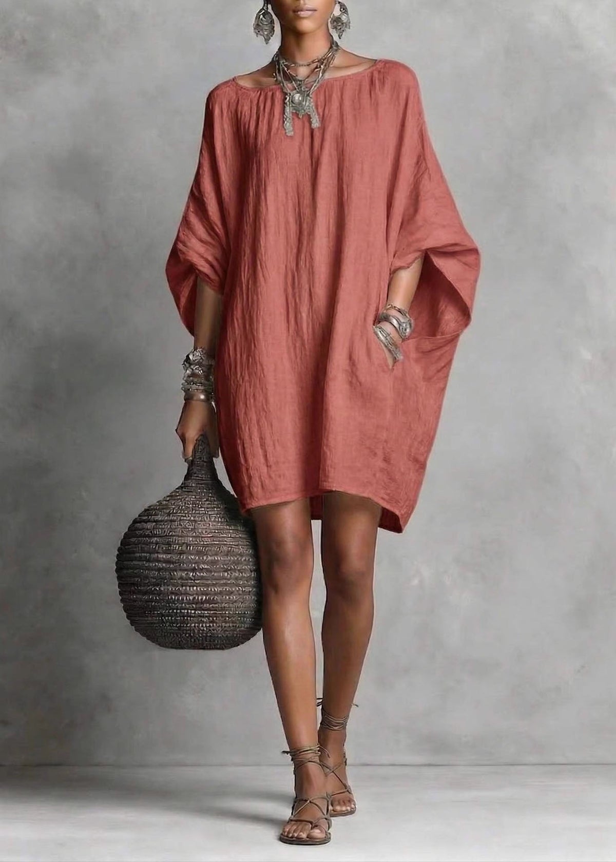Dameskjole Midilengde Oversized Batwing Erme 3