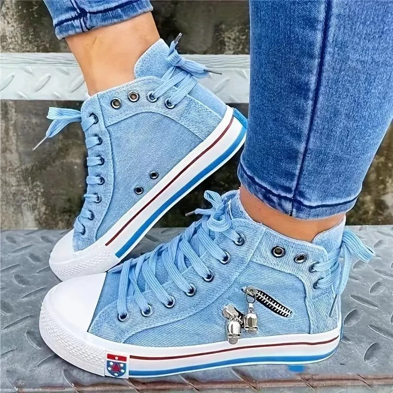 Damesneakers i denimstil med høye topper 4