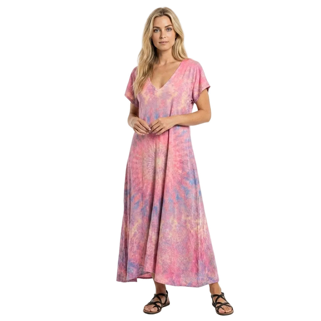 Damesommerkjole med V-hals og flagrende design 0