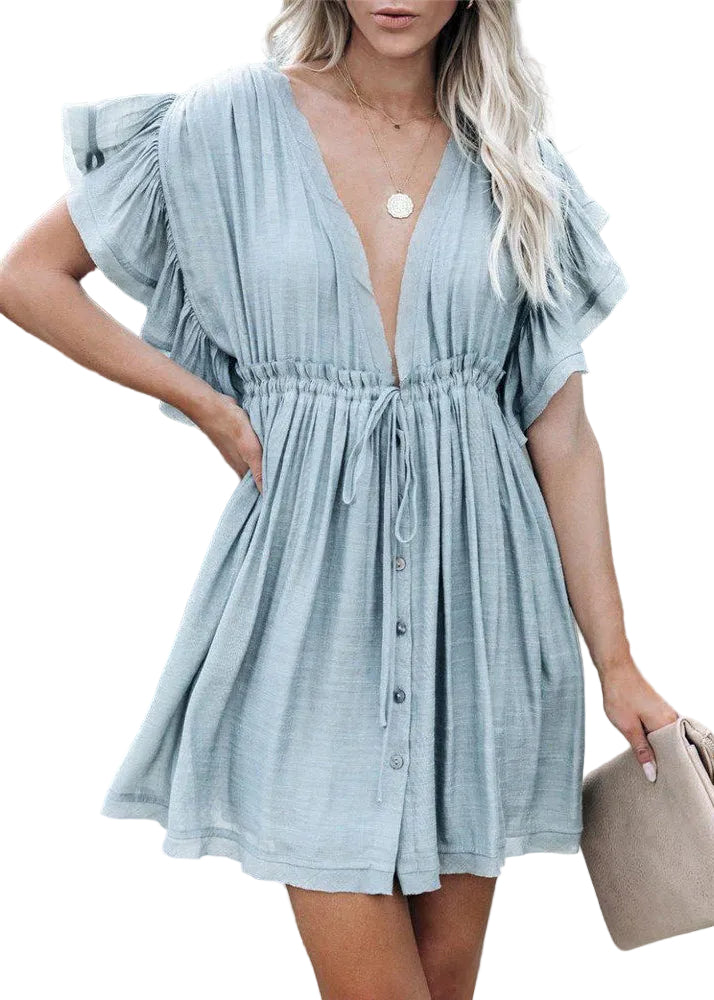 Damesommerkjole med volanger og blonder i mini-stil 0