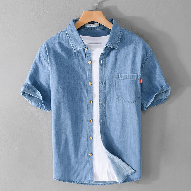 Herreskjorte Denim Uformell Komfortabel 100% Bomull 5