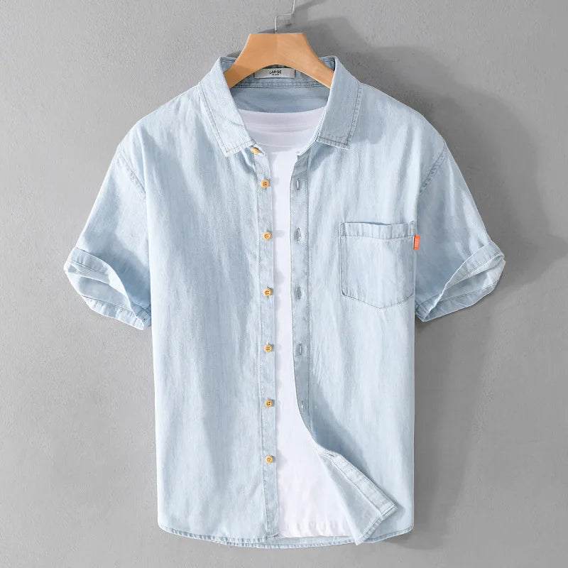 Herreskjorte Denim Uformell Komfortabel 100% Bomull 1