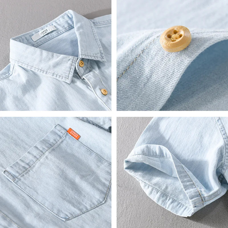Herreskjorte Denim Uformell Komfortabel 100% Bomull 4
