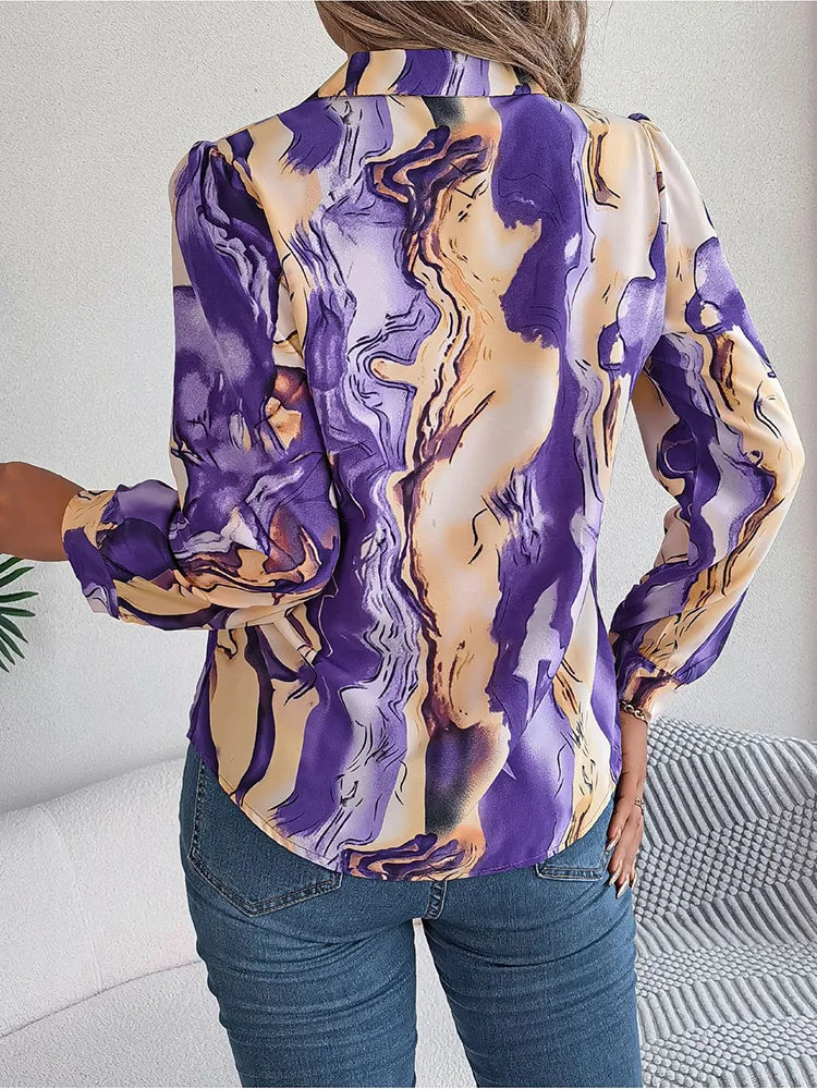 Dame Skjorte Marmordesign Lett Materiale
